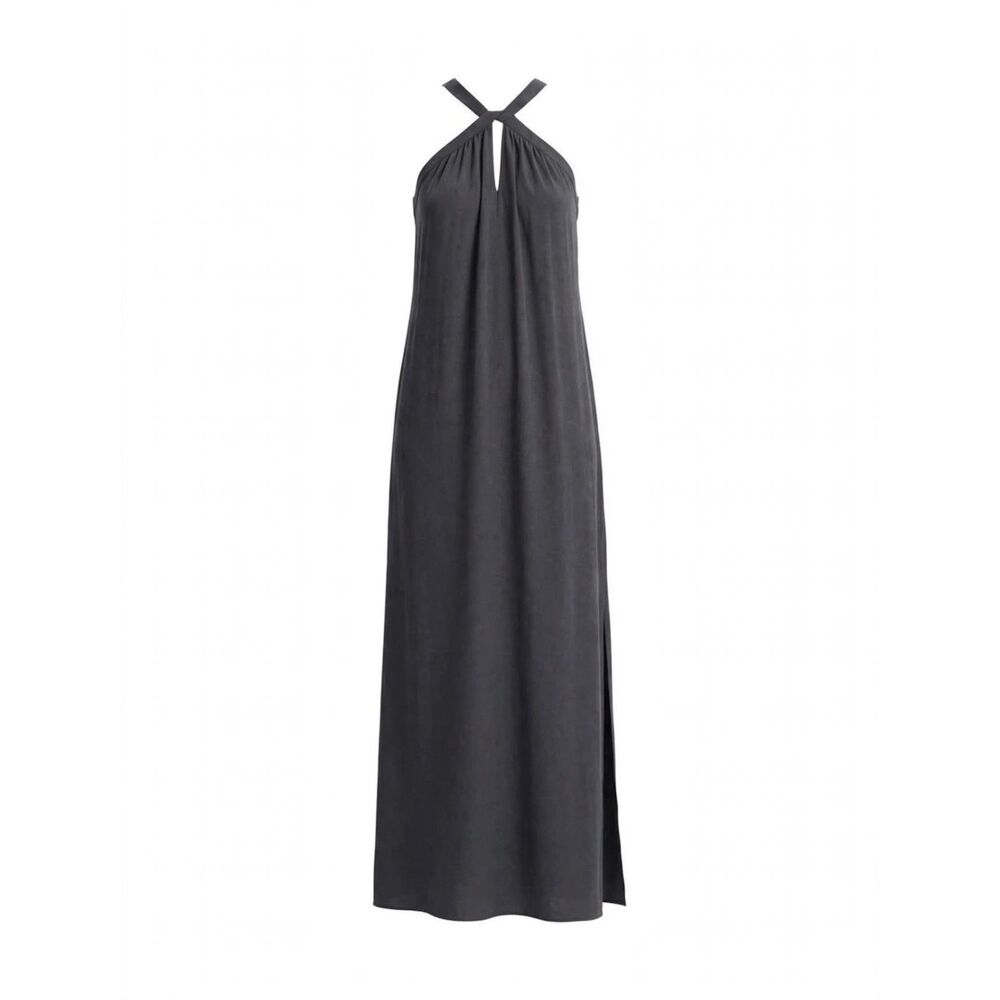 Worthington Charcoal Halter Maxi Dress with Side Slit  S